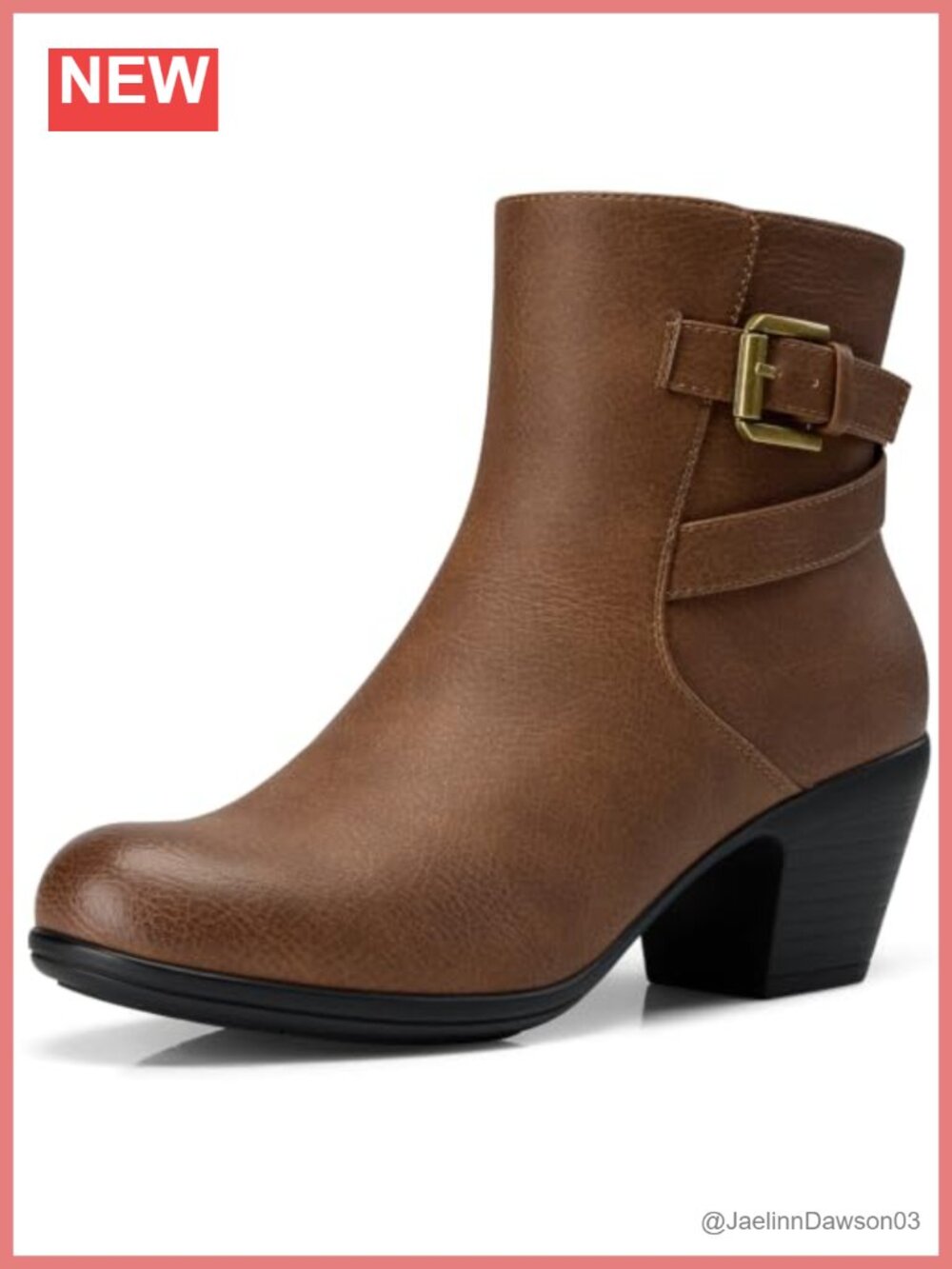 SHIBEVER Women's Ankle Boots Faux Leather Round Toe Low Heel Side Zip